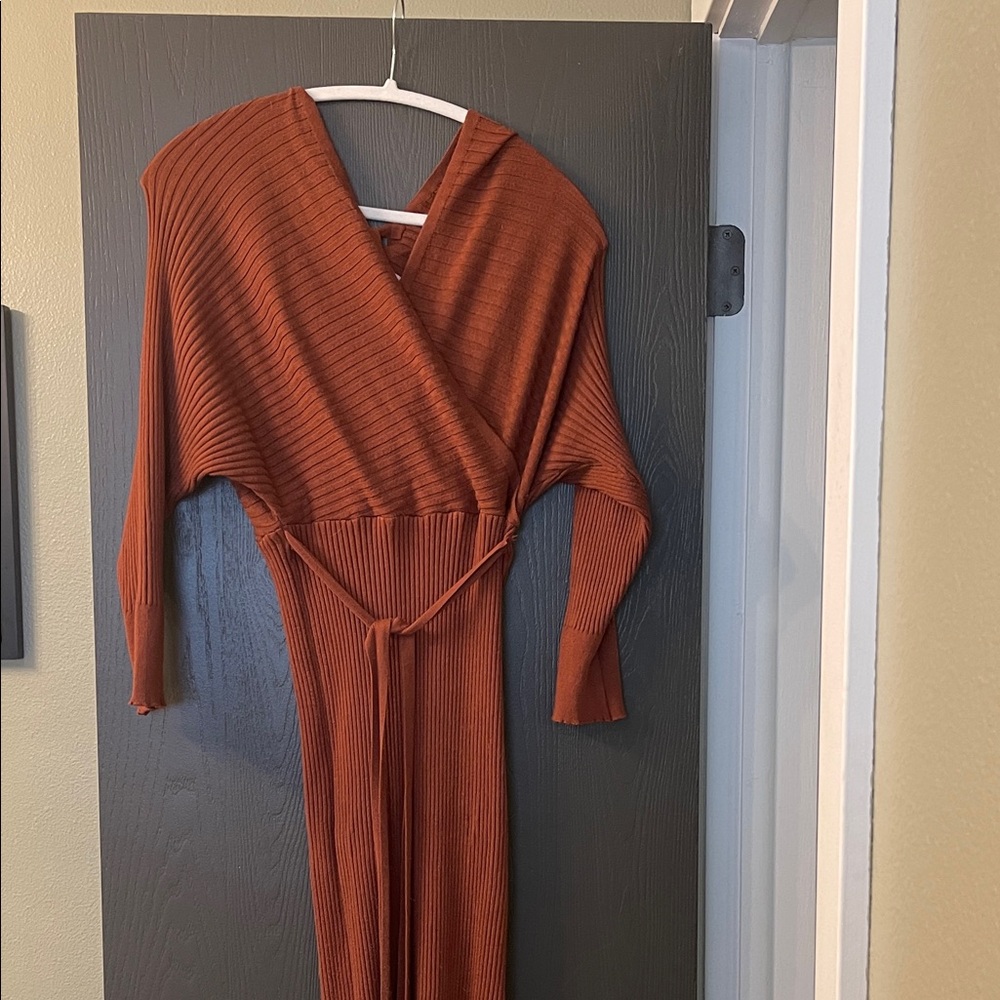 Pink Lily Rust Long Sleeve Wrap Dress